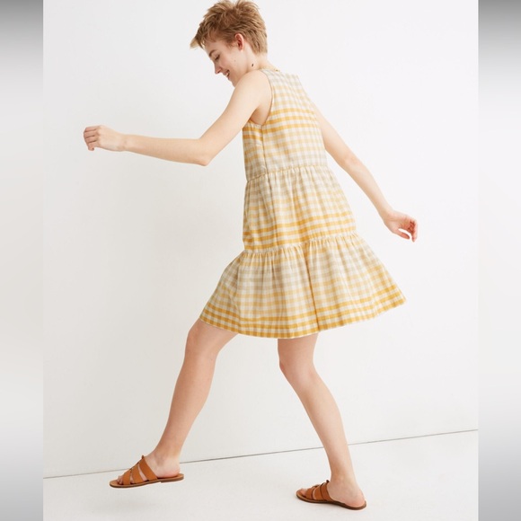 Madewell Button-Front Tiered Mini
Dress Yellow Gingham Dress - Picture 2 of 9